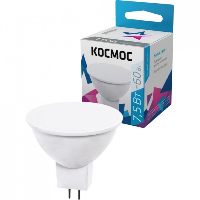 Светодиодная лампа КОСМОС LED Экономик JCDR 7.5Вт 220В GU5.3 4500К LKECLED7.5WJCDRC45 417262